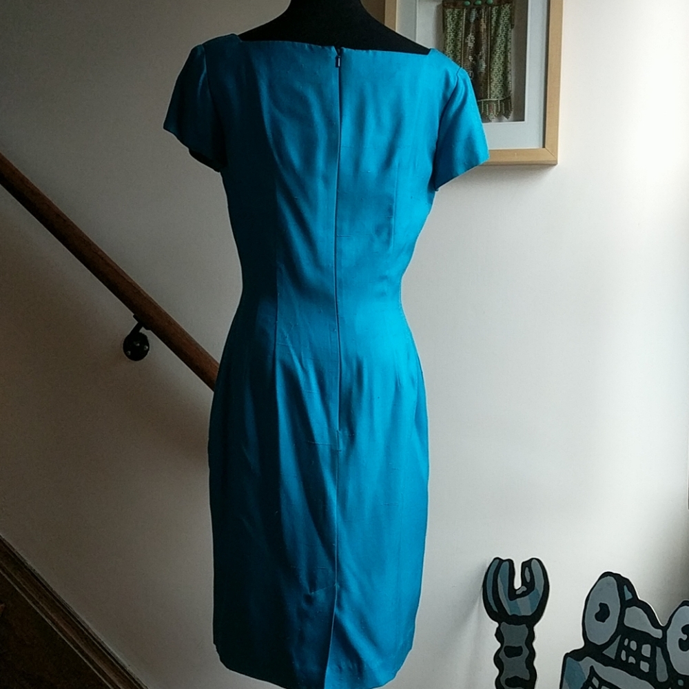 Gillian Turquoise Dress 100% Silk  Size 6 - Picture 3 of 5